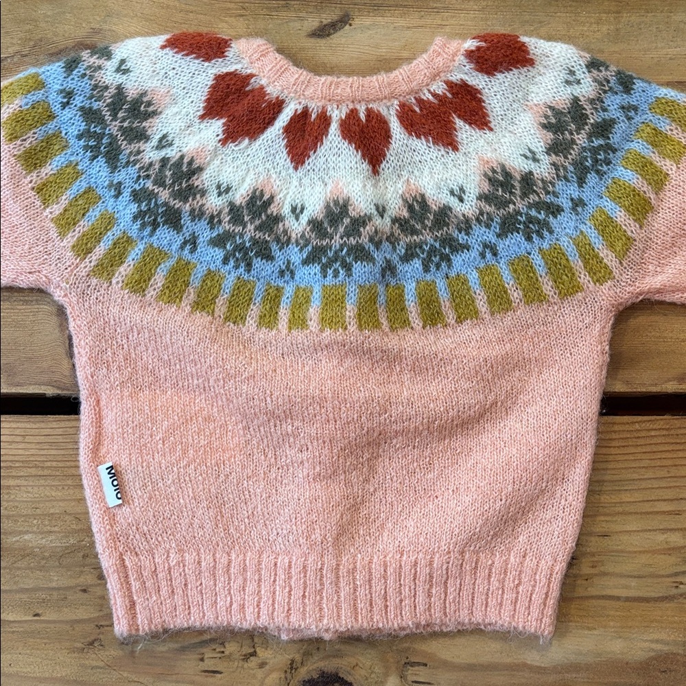 New! MOLO 62 Pink Alpaca Wool Printed Bay Fair Isle Nordic Bunny Cardi Sweater - Picture 6 of 6